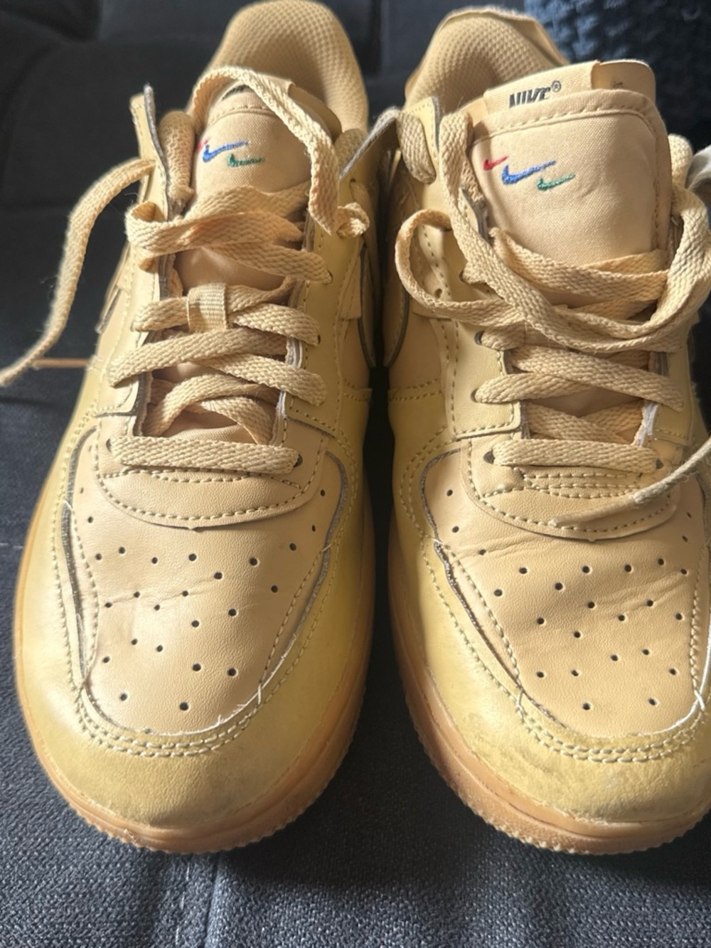 Nike Kids Sneakers in Tan with Multicolor Swoosh